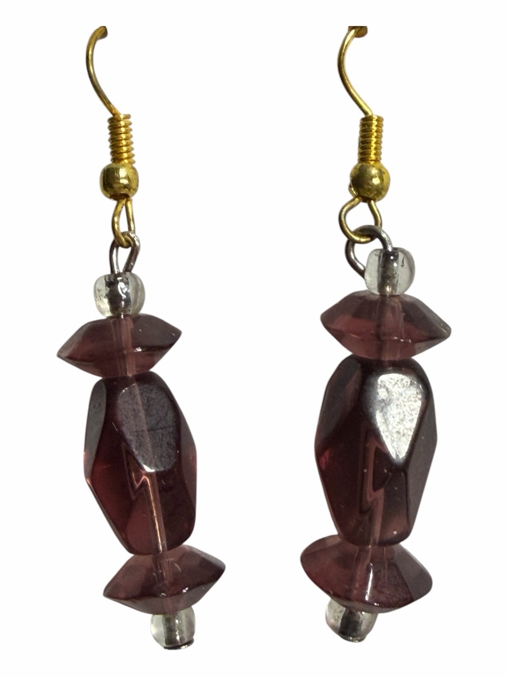 New Artisan Purple Faceted Crystal Dangle Earrings Whimsigoth Handmade